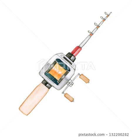 Smelt fishing fishing rod rod watercolor illustration 132200282