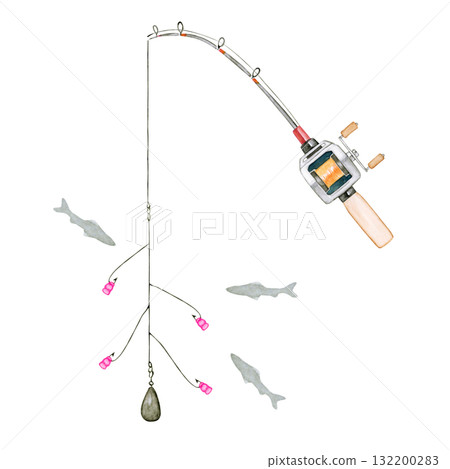 Smelt fishing fishing rod rod watercolor illustration 132200283