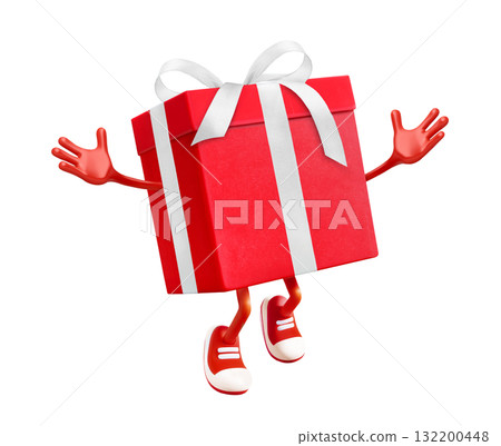 Cartoon Gift Box with white Ribbon and Trendy Sneakers on a white Background Cartoon Gift Box with white Ribbon and Trendy Sneakers on a white Background 132200448