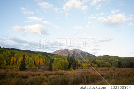 Blue sky above an autumn mountain landscape on Kebler pass Blue sky above an autumn mountain landscape on Kebler pass 132200594