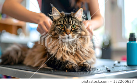 貓咪被梳理毛髮的場景 132200637