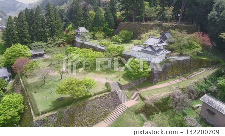 Toyooka City, Tajima Province "Izushi Castle" Tower and stone walls, aerial view Toyooka City, Tajima Province "Izushi Castle" Tower and stone walls, aerial view 132200709