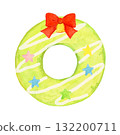 Hand-painted watercolor Christmas wreath-style donut (matcha) 132200711