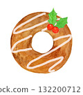 Hand-painted watercolor Christmas wreath-style donut (chocolate) 132200712