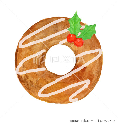 手繪水彩聖誕花圈式甜甜圈（巧克力） 132200712