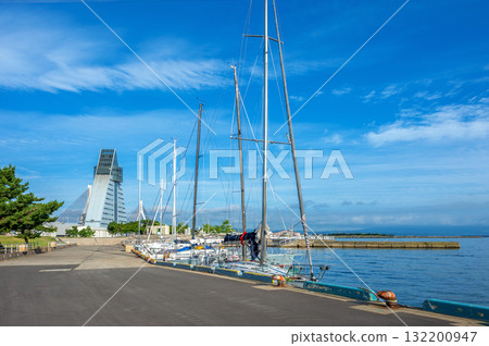 [青森縣青森市]青森灣地區清晨的風景和晴朗的天空 132200947