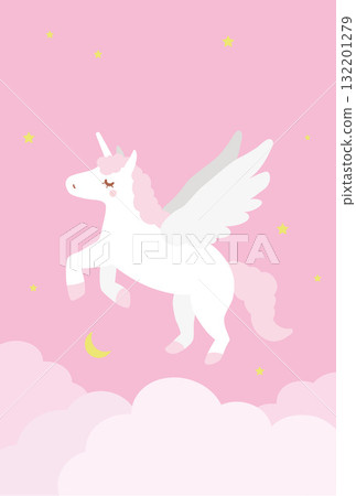 Unicorn flying through a pink sky (Year of the Horse New Year's card 2026, no text) 132201279