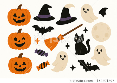 Cute icon set with Halloween motifs 132201297