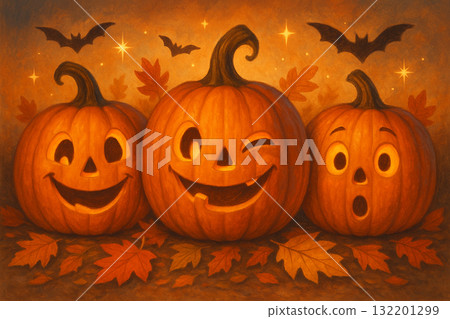 A colorful black background with lots of orange and yellow pumpkins and a black background 132201299