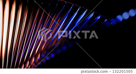 Neon ribbed fractal glass 3d background with blur and bokeh effect. Holographic wave line pattern with gold blue purple gradient texture. Abstract black glitch bg in radiant colors. 3D illustration Neon ribbed fractal glass 3d background with blur and bokeh effect. Holographic wave line pattern with gold blue purple gradient texture. Abstract black glitch bg in radiant colors. 3D illustration 132201505