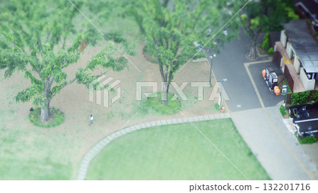 Tilt-shift in a corner of a city park 132201716