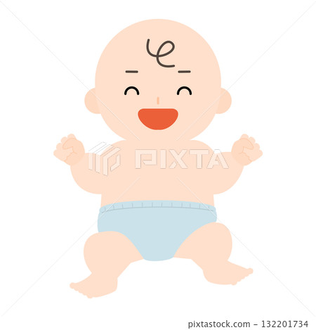 穿著尿布的嬰兒在笑 132201734
