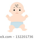 穿著尿布的嬰兒，臉上帶著憂慮的表情 132201736