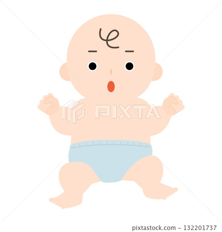 穿著尿布的嬰兒，表情驚訝 132201737