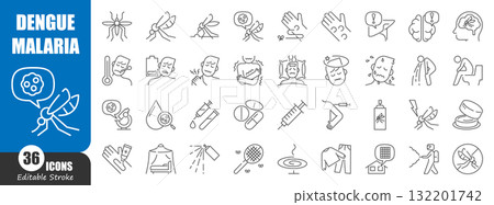 Dengue Fever and Malaria infection thin line icon . Editable stroke . Vector . 132201742