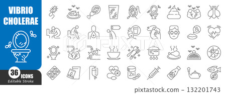 Vibrio cholerae infection thin line icon . Cause of diarrhea and cholera disease . Editable stroke . Vector . 132201743