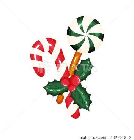 Christmas Candy Canes Lollipop and Holly Set 132201800
