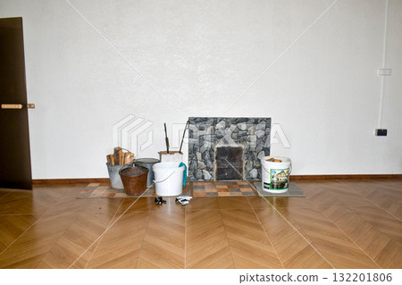 Interior of a traditional steam bath (sauna) with a wood-burning stove Interior of a traditional steam bath (sauna) with a wood-burning stove 132201806