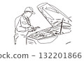 汽車修理工圖像線條畫插圖素材 132201866