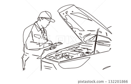 汽車修理工圖像線條畫插圖素材 132201866