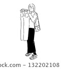 一位手持牛仔布的女士的線條畫插圖 132202108