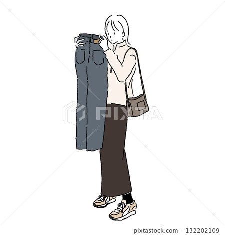 Casual fashion illustration of a woman choosing denim 132202109