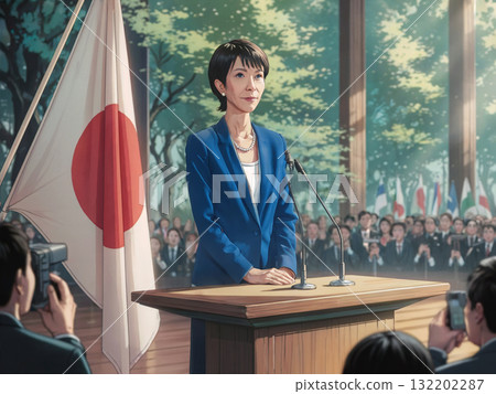 Generative AI anime-style illustration of a female prime minister 132202287