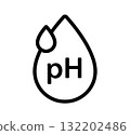 PH balance icon. Neutral water level. Water PH measure. Neutral balance skin. Drop line icon. Healthcare design web symbol. Vector illustration isolated on white background 132202486