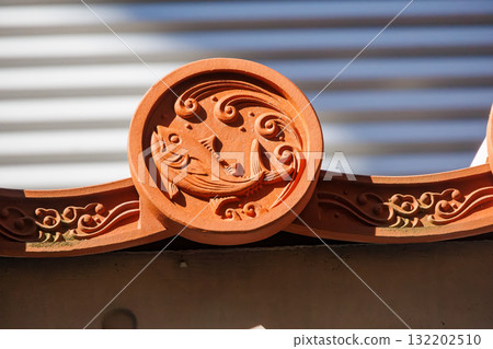 Tile pattern featuring tuna and waves. Zamami Port, Zamami Island, Kerama Islands, Shimajiri District, Okinawa Prefecture - 2025, 40km from the main island of Okinawa Tile pattern featuring tuna and waves. Zamami Port, Zamami Island, Kerama Islands, Shimajiri District, Okinawa Prefecture - 2025, 40km from the main island of Okinawa 132202510