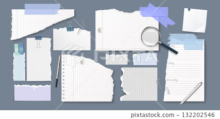 Torn scrapbook papers with notebook pages 132202546