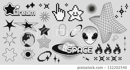 Space themed y2k sticker icon set 132202548