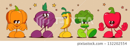 Retro vegetable characters isolated on background 132202554
