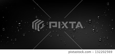 Crystal wet droplets on black glass surface Crystal wet droplets on black glass surface 132202569