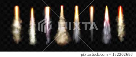 Glowing rocket flames with fire trails 132202693