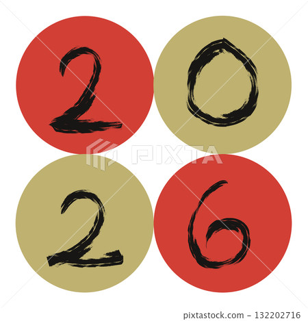 手繪水墨數字2026（帶數字和框架） 132202716