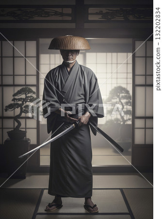 Samurai wearing a three-cornered hat 132202834