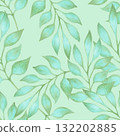 A seamless pattern with graceful turquoise leaves on branches. Watercolor botanical illustration. Hand drawn isolated art. Suitable for textile design, packaging, wallpaper, fabric, and bedding. 132202885