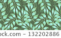 Seamless pattern with graceful turquoise leaves on branches. Watercolor botanical illustration. Hand drawn isolated art. Horizontal background for textiles, packaging, wallpaper, fabric, and paper 132202886