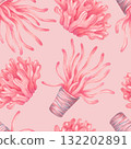 Peachy sea anemones with tentacles and bushy corals. Seamless pattern with marine animals. Watercolor illustration. Hand drawn isolated art. Background for nature, fabric, and textile themes 132202891