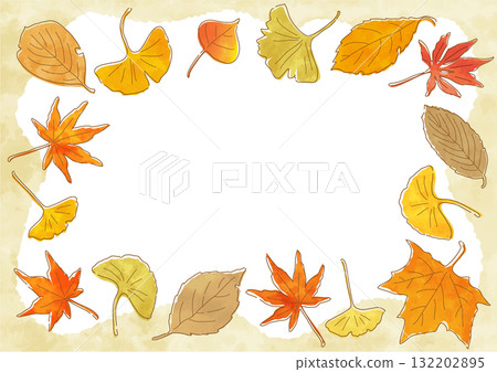 秋天色彩繽紛的落葉組成的矩形框。一幅柔和的手繪水彩向量插圖。 秋天色彩繽紛的落葉組成的矩形框。一幅柔和的手繪水彩向量插圖。 132202895
