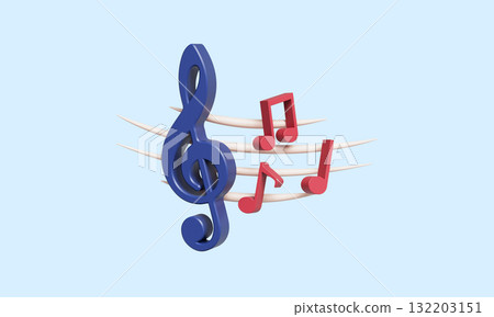 Musical Notes and Treble Clef. 3D Rendering. 132203151