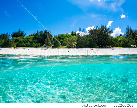 A half-submerged shot of Amuro Island's white sand beach. Zamami Port, Zamami Island, Kerama Islands, Shimajiri District, Okinawa Prefecture - 2025 132203205