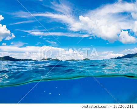 A half-submerged shot of Amuro Island's white sand beach. Zamami Port, Zamami Island, Kerama Islands, Shimajiri District, Okinawa Prefecture - 2025 132203211