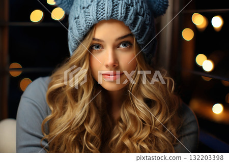 portrait of a beautiful happy woman enjoying winter season 132203398