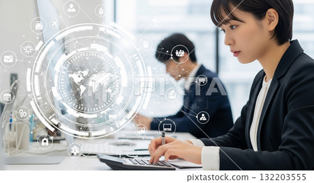 一位利用人工智慧操縱數據的女商人 132203555