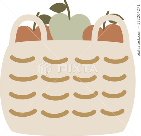 bucket of apple of autumn element, flat vector illustration cartoon design bucket of apple of autumn element, flat vector illustration cartoon design 132204271