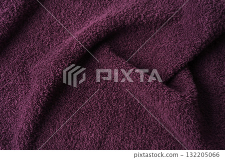crumpled towel texture. Fluffy pile fabric background. 132205066