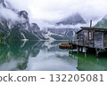 Lago di Braies lake and Seekofel peak, Dolomites. Italy 132205081