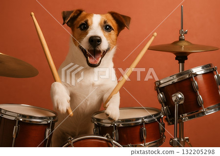 狗打鼓傑克羅素梗鼓組樂隊樂器表演 狗打鼓傑克羅素梗鼓組樂隊樂器表演 132205298