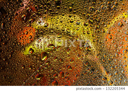 abstract background fall, glass drops autumn yellow leaves wet october weather 132205344